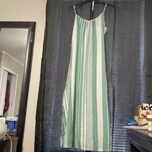 Light green and white long sun dress with spaghetti straps